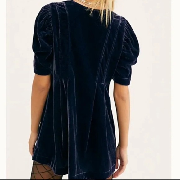 Free People Deep Blue Tie Front Adelle Velvet Tunic Dress Small - Picture 7 of 12